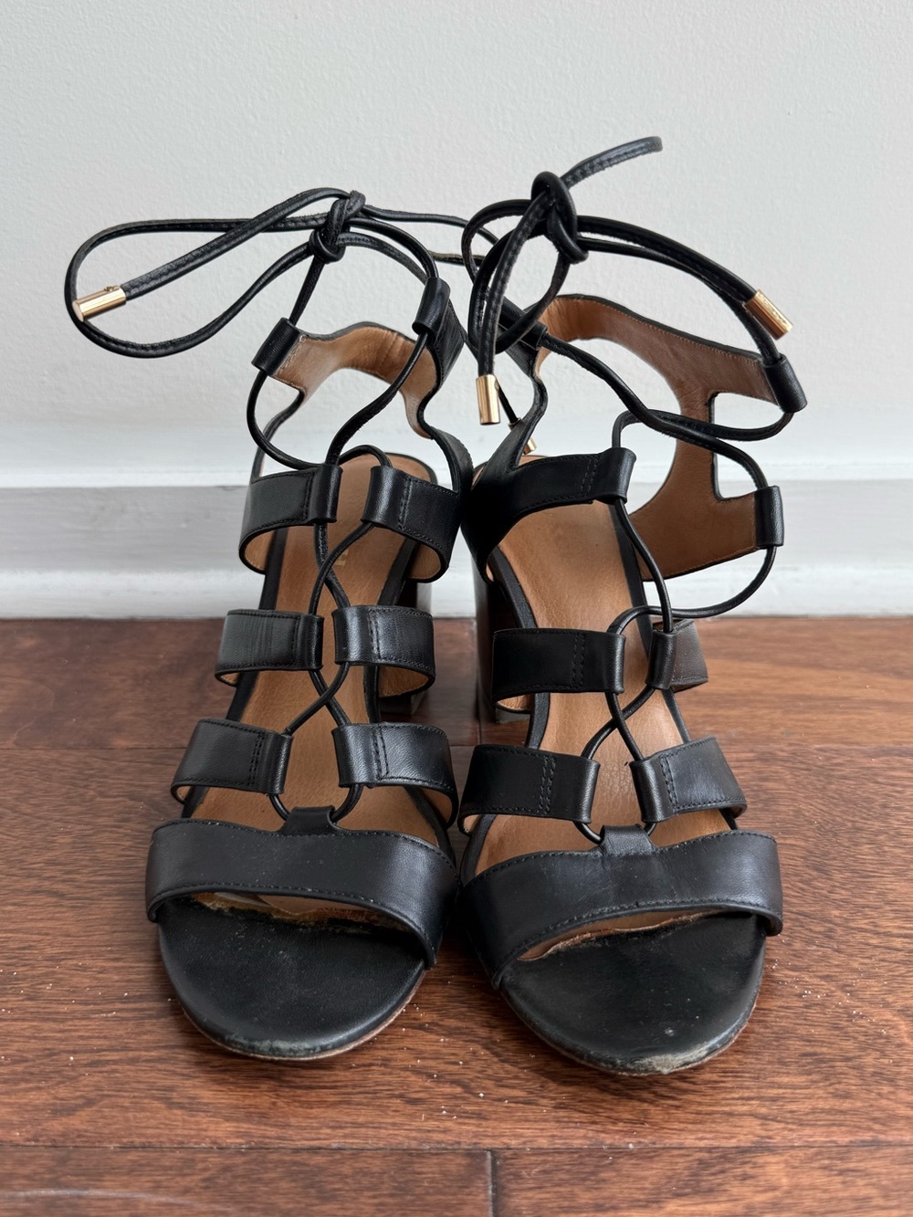 Coach Larissa Black Leather Gladiator Sandals